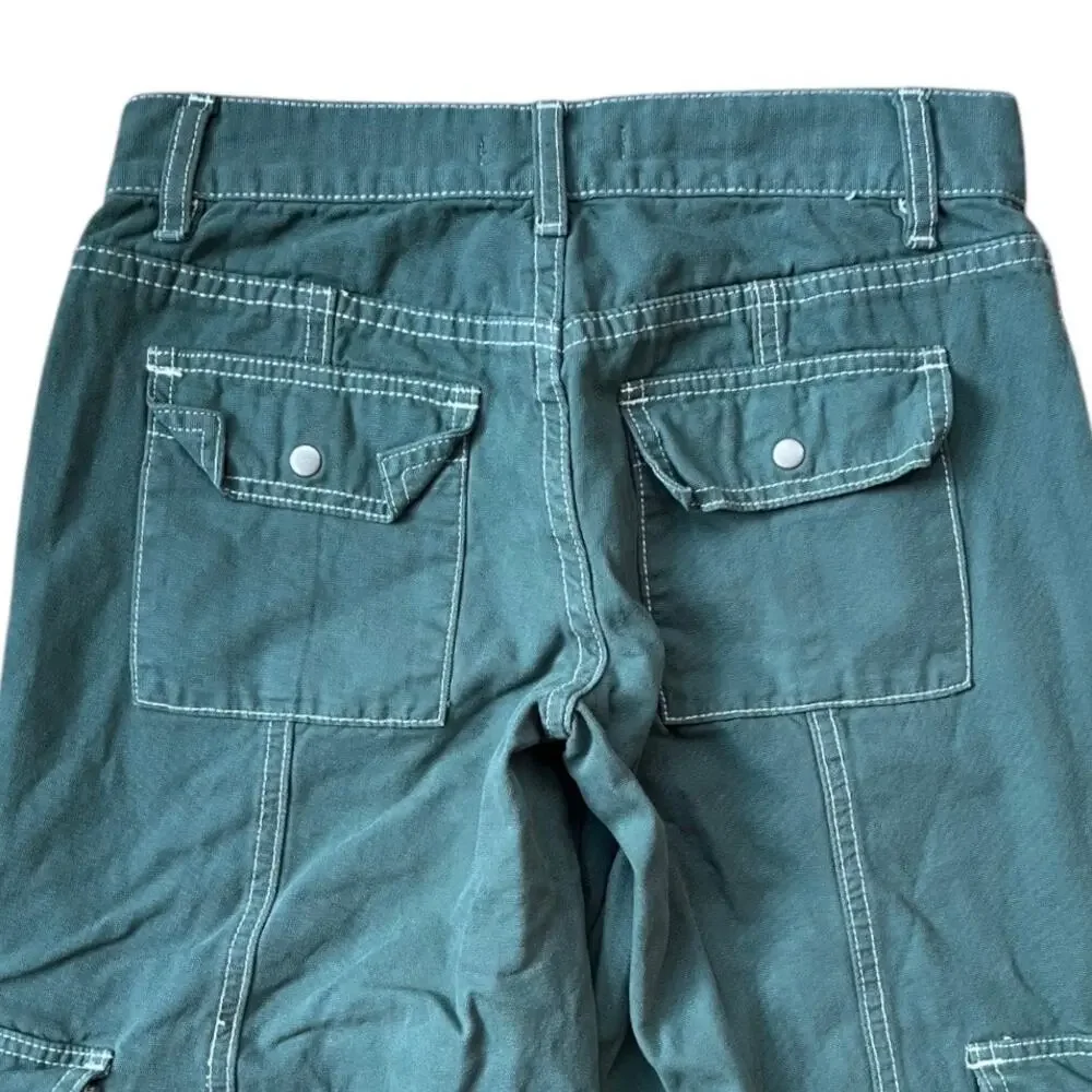 PacSun Green Low Rise Wide Leg Cargo Pants Drawstring Ankle Cotton Women's 23